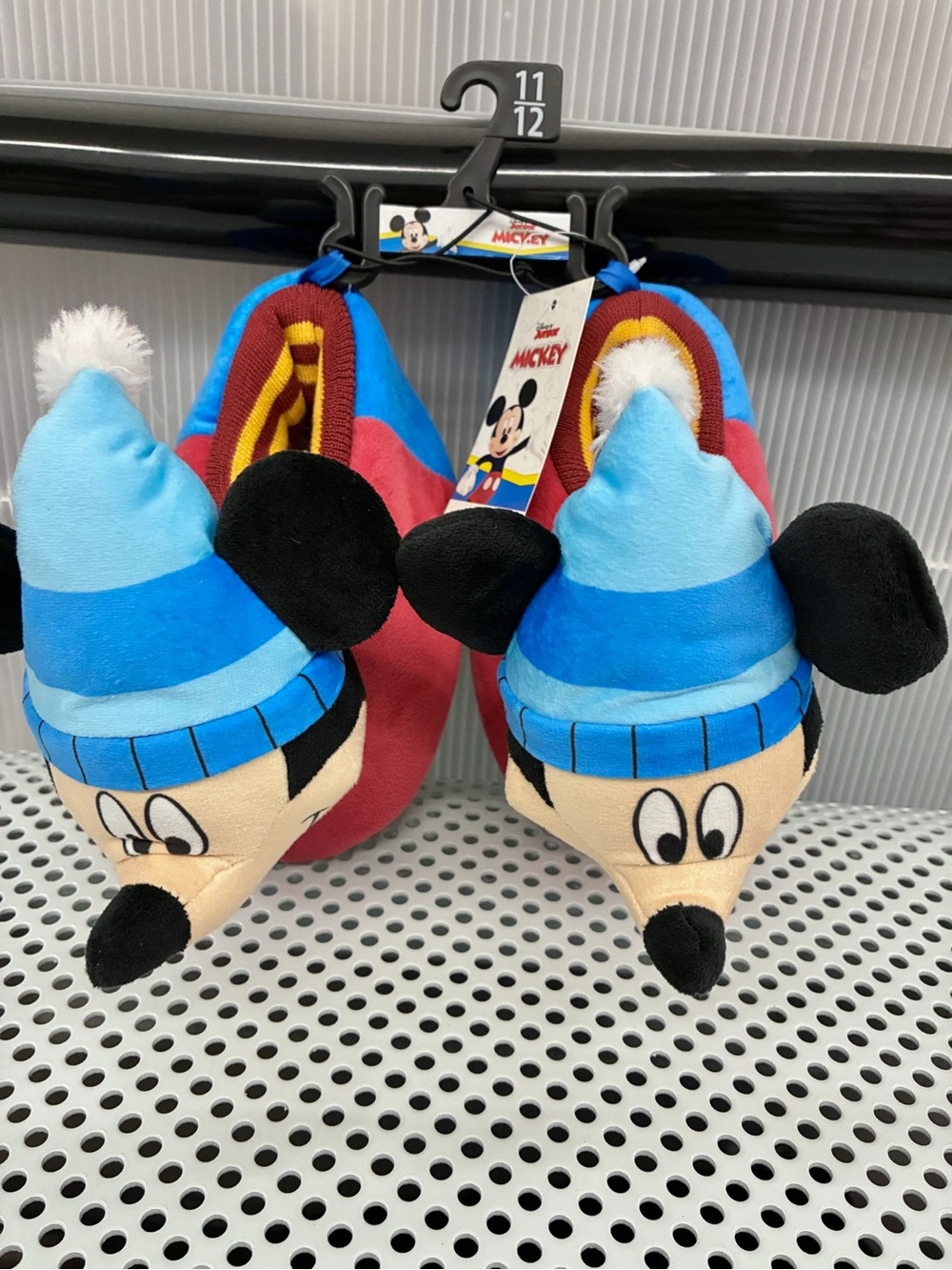 🎈$15🎈NEW DISNEY Mickey Mouse Sock Slippers Red Black 11/12 Toddler Boys Unisex